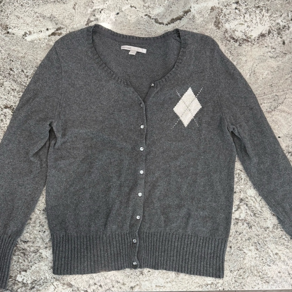 Old Navy Gray Argyle Women's Sweater